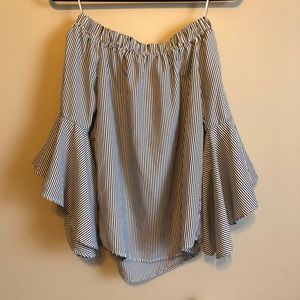 Blue and White Striped Off the Shoulder Top S